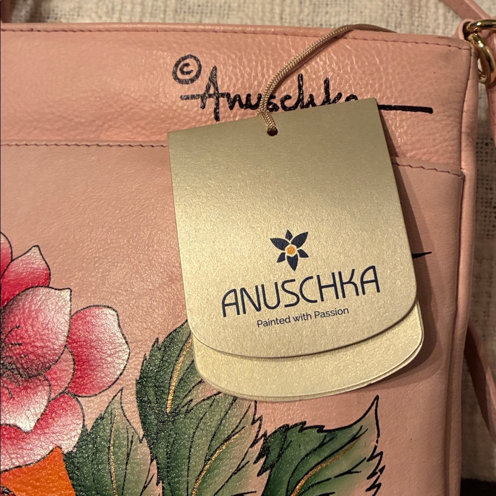 Anuschka hand painted genuine leather Multicolor Floral Crossbody Bag - Picture 5 of 7
